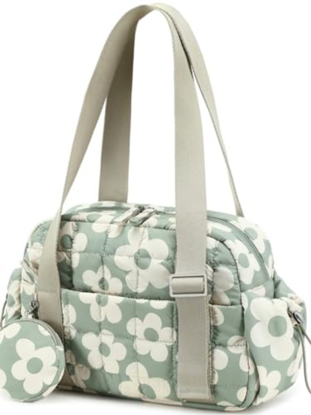 Quilted Puffer Mini Gym Bag Tote with Wet Compartment & Removable Coin Purse,